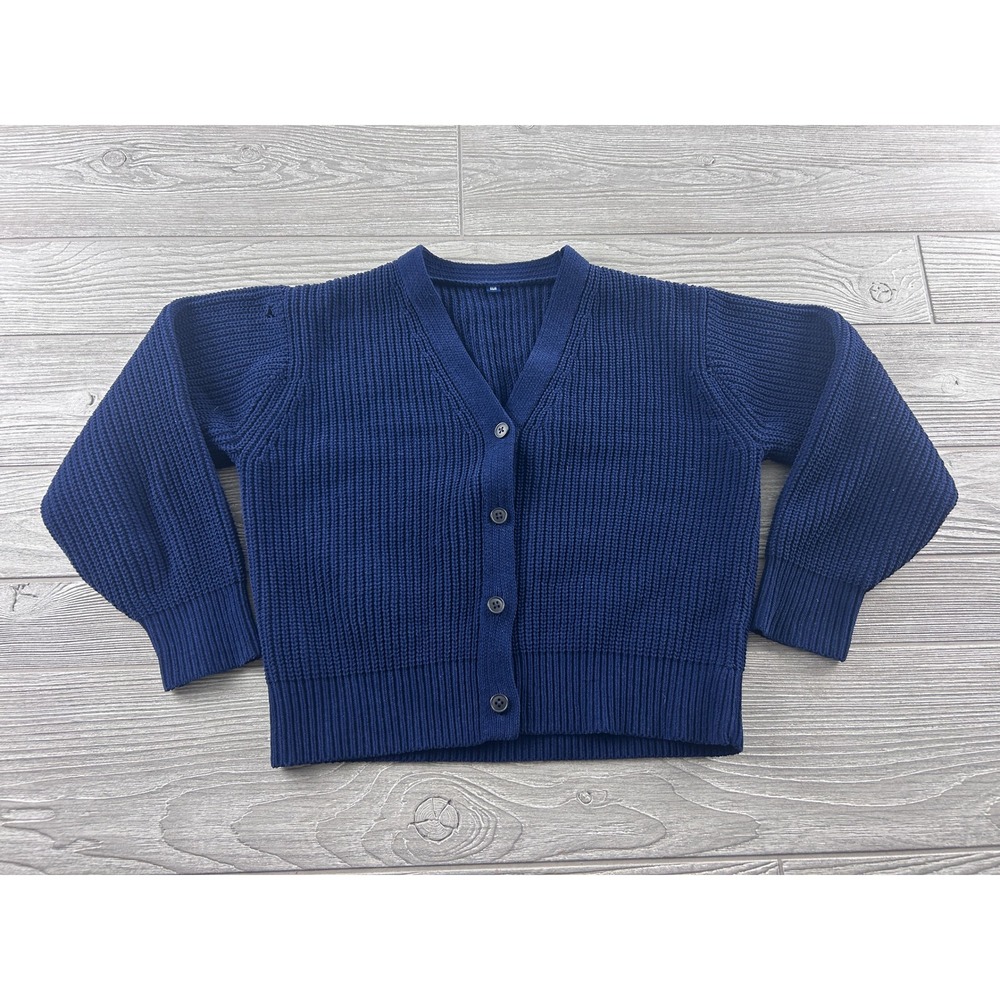 Uniqlo Kids Navy Blue c Shaker Knit Button Front Cardigan Sweater Size 150 crop